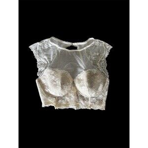Victorias Secret Dream Angels Sheer Cream Lace Mesh Bra Corset Top Backless 36DD